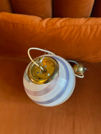 Vintage Murano candy pendel loftlampe med guld swirl