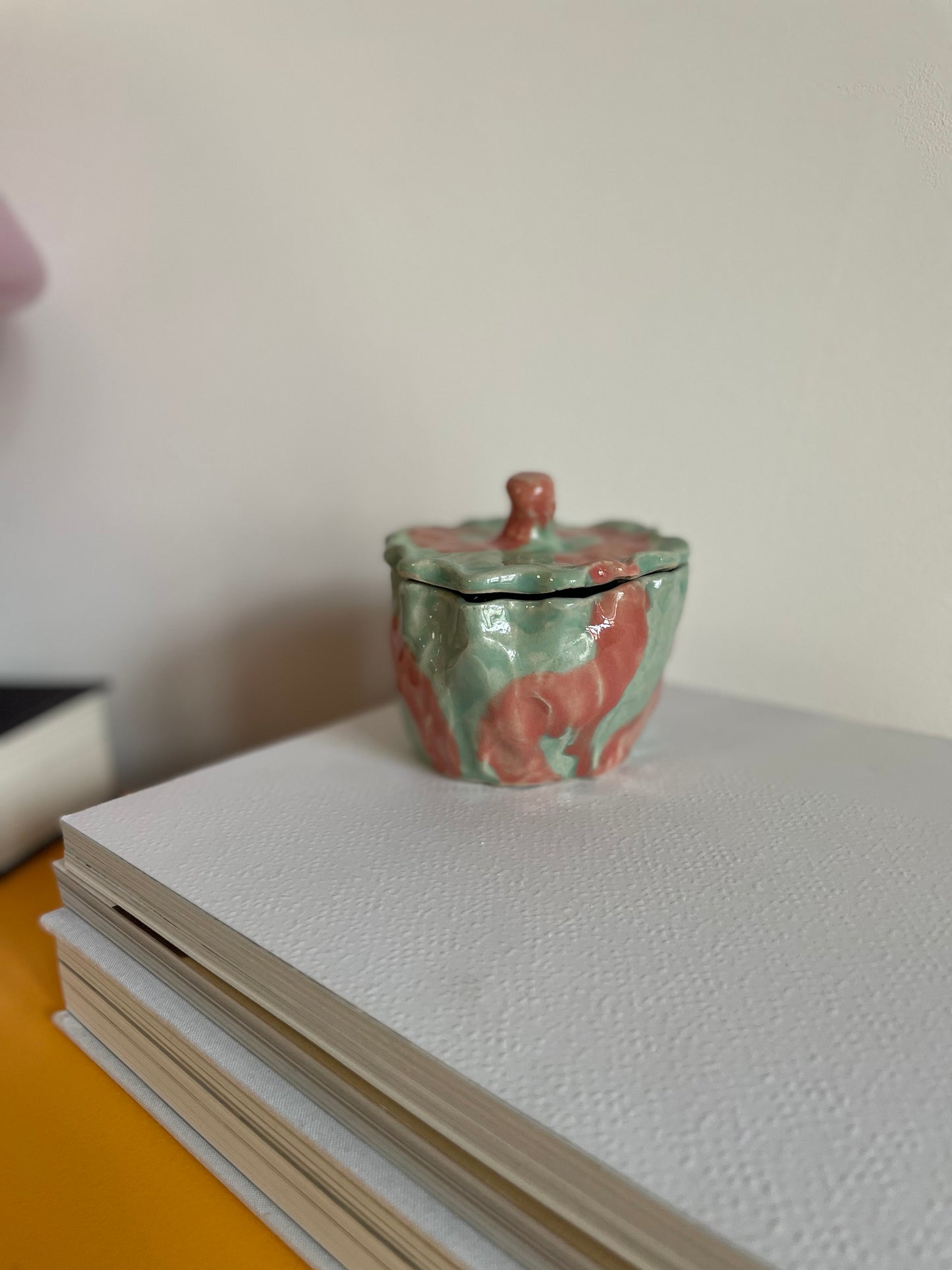 Colored ceramic - jar with lid