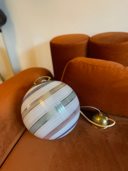 Vintage Murano candy pendant ceiling lamp with gold swirl